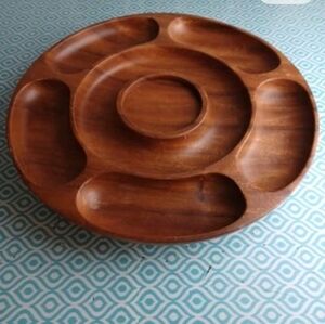 Vintage Hand Carved S.C. Vizcarra Wooden Lazy Susan Manila